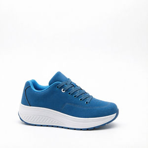 Zapatos para caminar con plataforma azul para mujer, zapatillas con cordones que aumentan la altura, calzado informal ligero con punta redonda - Product Image 1
