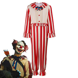Cornfield Clown Cosplay Costume Red White Striped Jumpsuit Halloween Party Role Play Costume Adult Size - Product Image 1