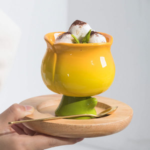 Tulip Shape Goblet Ice Cream Bowl Creative Flower <b>Ceramic</b> Goblet Candle <b>Cup</b> - Product Image 6