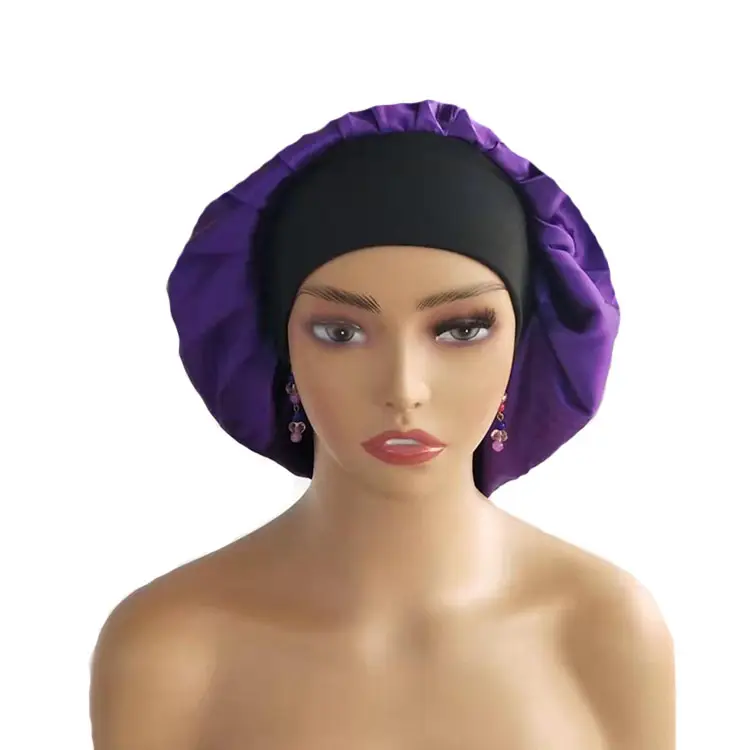 Low Price Satin Stretch Braid Hair Bonnet Wholesale Plain Western Solid Color For Sleeping Shower Caps