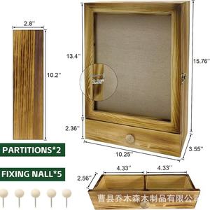 Caja expositora de madera con cajones, rectangular, marrón, duradera, para recuerdos, con cristal auténtico y función de grabado. - Product Image 2