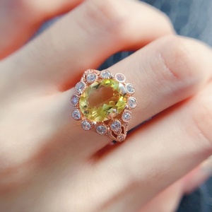 Di alta qualità S925 <span class=keywords><strong>pietra</strong></span> <span class=keywords><strong>preziosa</strong></span> citrina Set di anelli collana e orecchini squisito intarsio donne gioielli decorazione di nozze regalo - Product Image 3