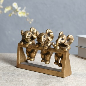 Three Little <b>Elephants</b> Resin Craft Bronze Color Tabletop <b>Decor</b> Animal Sculpture For Home Desktop Entrance Hall Art Ornament - Product Image 4