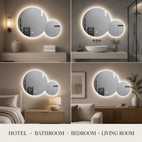 Miroir de salle de bain LED lumineux à deux cercles combinés, avec détection tactile et rétroéclairage, à suspendre au mur, pour la maison, l'hôtel, commandes en gros