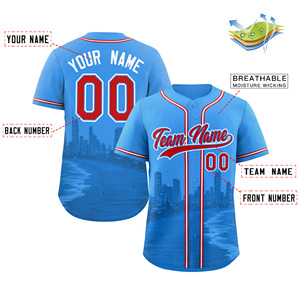 Maglie da Baseball Unisex Personalizzate City Connect Azzurro Chiaro con Nome e Numero Stampati, Taglie Grandi, 100% Poliestere, Personalizzabili all'Ingrosso - Product Image 4