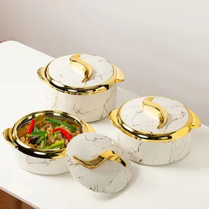 Luxury 3-Pcs Cookware Set 1.5L 2L 2.5L Marble White Food Warmer Casserole Hot Pot Double Wall Stainless Steel Thermos Box