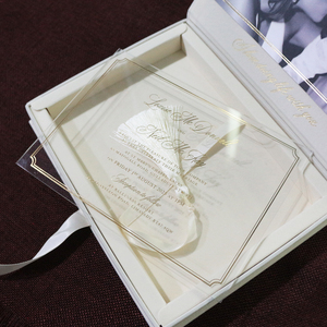 Boîte de mariage personnalisée de luxe en velours crème avec couverture rigide, feuille d'or, acrylique transparent et <span class=keywords><strong>photo</strong></span> ravissante pour les invitations de mariage - Product Image 3