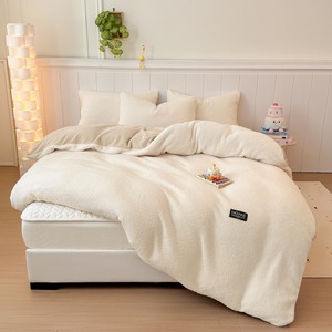 Parure de lit 4 pièces en velours de lait polaire <span class=keywords><strong>demi</strong></span>-face avec drap-housse matelassé, gris froid uni, doux et chaud - Product Image 5