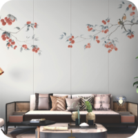Papier peint mural chinois neuf brodé de kakis et d'oiseaux pour hôtel, salon, maison, décoration murale intérieure haut de gamme