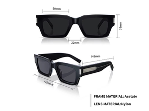 نظارات شمسية فاخرة للرجال من ماركة تير، نظارات شمسية مربعة عالية الجودة سوداء مخصصة من الأسيتات - Product Image 2