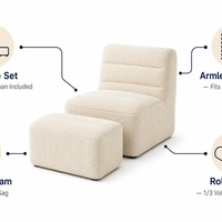Fauteuil de salon sans accoudoirs en velours côtelé avec repose-pieds et housse amovible - Meubles de salon