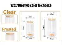 Bocal Mason en verre transparent givré personnalisé de 12oz 16 oz à sublimation avec couvercle en bambou et paille