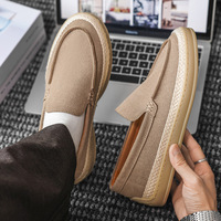 Mocassins en daim pour hommes, chaussures décontractées à enfiler, semelle plateforme en jute, légères et respirantes, chaussures de conduite plates pour hommes, usage quotidien