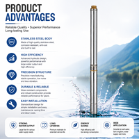 Pompe submersible pour puits profond en acier inoxydable SN 3 pouces 370W avec sortie en laiton, anti-rouille