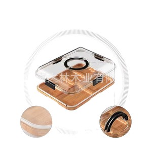 Bandeja de madera para frutas y galletas con tapa transparente, bandeja compartimentada para uso doméstico, color madera natural - Product Image 5