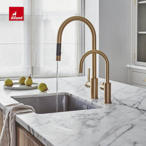 <span class=keywords><strong>Armoire</strong></span> de <span class=keywords><strong>cuisine</strong></span> encastrée avec robinet et poignées dorées, Alland New Timeless, modulaire, moderne, écologique, peinture gris clair - Product Image 5