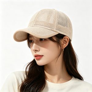 Gorra de Béisbol de 6 Paneles de Lona de Malla Beige, Gorra de Béisbol Transpirable Unisex, Protección UV Casual de Verano, Deportes al Aire Libre - Product Image 1