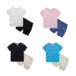 100% coton décontracté été <span class=keywords><strong>pull</strong></span> ensemble pour bébé garçons tricoté t-shirts respirant court tenue solide motif enfants ensemble de vêtements - Product Image 2