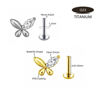 Elegante Piercing de Titanio G23 con Zirconia en Forma de Labret para Labios, Cartílago y Orejas