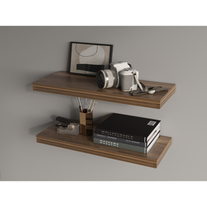 Iva <b>Floating</b> Shelf In Melamine Walnut 2 Pack <b>Wall</b> Mount Storage Display Rack - Product Image 1