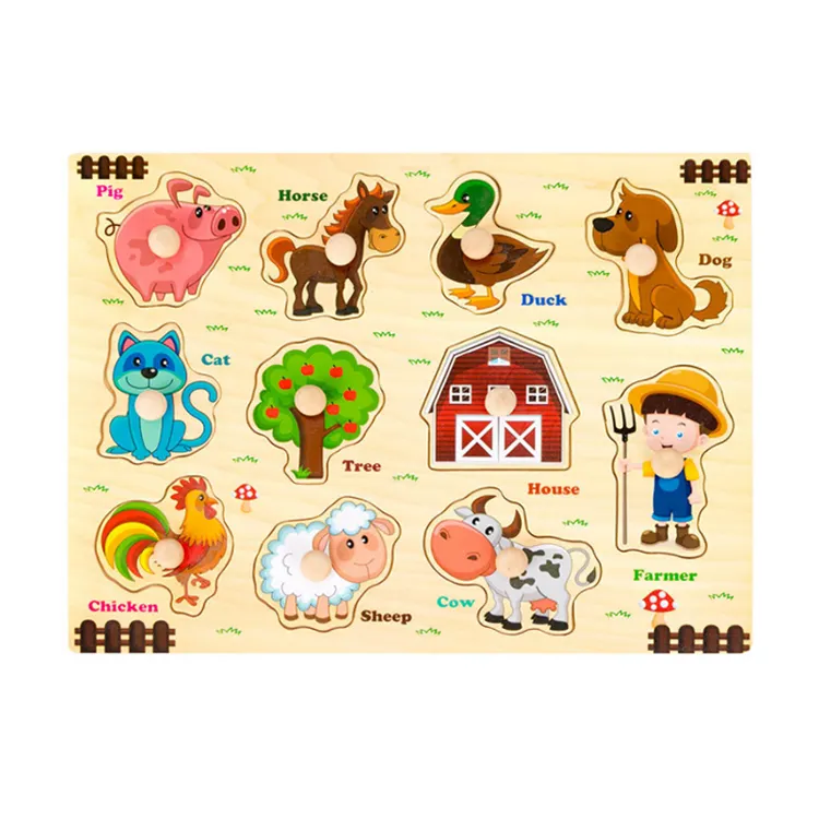 New Design Cartoon Pattern Animal Baby Gift Shape Puzzle Wooden Puzzle For Kid