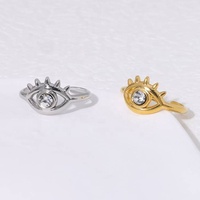 Nouvelle bague ajustable ouverte pour femme en acier inoxydable plaqué or 18 carats, anti-ternissement, avec zircon incrusté motif œil protecteur