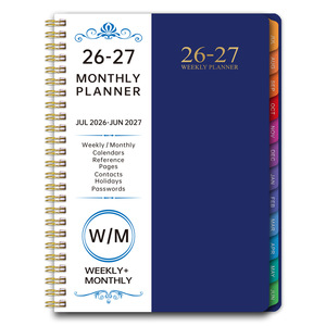 Agenda/Journal personnalisé imprimé sur mesure avec intercalaires mensuels colorés, carnet de planification hebdomadaire et mensuelle à spirale en PU rigide, juillet 2026 - <span class=keywords><strong>juin</strong></span> 2027 - Product Image 3