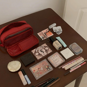 Cosmetic Organizer <b>Bag</b> <b>Large</b> Capacity Zipper Closure Textile Material Simple Style Unisex for Travel <b>Makeup</b> Storage - Product Image 1