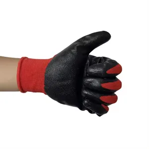 黒のしわ赤いポリエステルニトリル手袋滑り止めカット耐性工業用13ゲージコーティングされた安全作業用手袋