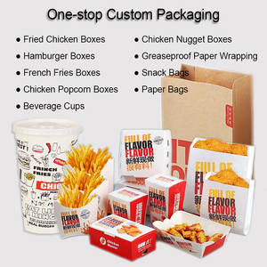 バーガーシリーズ使い捨て耐油紙製包装箱（ハンバーガー、フライドチキン、フライドポテト、ポップコーン用）-卸売 - Product Image 1
