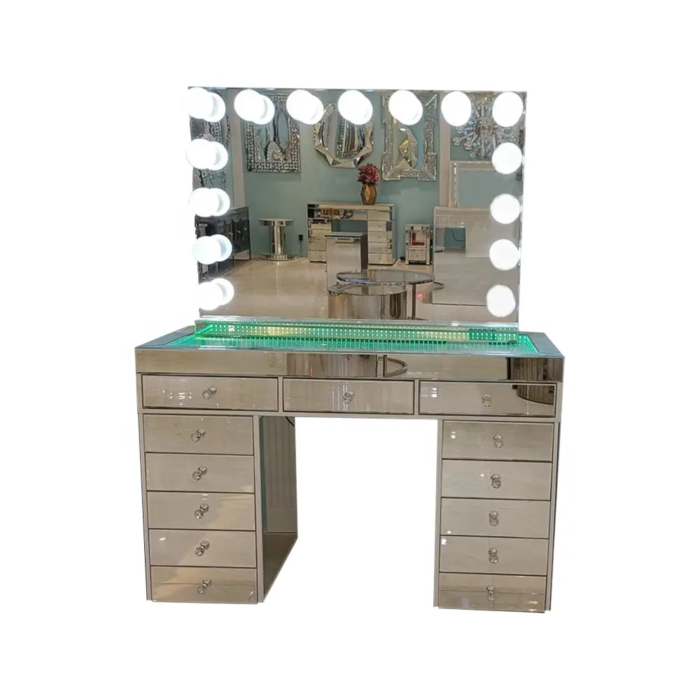 Docarelife Woondecoratie Slaapkamer Set Verlichte Verpletterd Diamant Mirrored Console Kaptafel