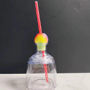 Copos patrono com palha 375ml Tequila Twist Top Garrafas Copos patrono para Tequila Mini garrafas plásticas claras para festa - Product Image 3