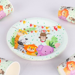 Packs de <span class=keywords><strong>vaisselle</strong></span> jetable sur le thème des animaux du zoo vert, décorations et fournitures pour fêtes d'<span class=keywords><strong>anniversaire</strong></span>, accessoires pour fête de naissance de garçon - Product Image 2