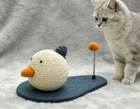 Jouet à gratter pour chat en sisal en forme de canard mignon, boule ronde en sisal pour affûter les griffes avec jouet pompon à ressort élastique, base antidérapante en flanelle