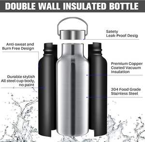 Bouteille d'<span class=keywords><strong>eau</strong></span> isotherme réutilisable en acier inoxydable de 500 ml pour le <span class=keywords><strong>camping</strong></span>, à double paroi sous vide, avec poignée sport et couvercle anti-fuite, maintient au chaud/froid 6-12 heures - Product Image 3