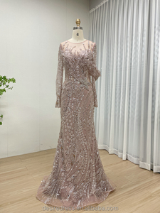 Nouvelle Robe de Mariée Formelle Sirène Grise <span class=keywords><strong>Magnifique</strong></span> MC20062 à Manches Longues, Ornée de Perles et de Paillettes, avec Appliques, Robe de Soirée et de Bal Élégante - Product Image 3