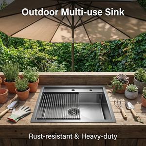 熱販売中 304ステンレス製 業務用キッチンシンク 手作り シングルボウルデザイン 多機能 - Product Image 6