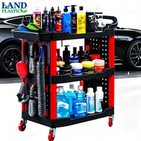 Chariot d'entretien polyvalent pliable et détachable en plastique, chariot à outils à trois niveaux, capacité de 150 kg, roues et poignées, pour salon et clinique