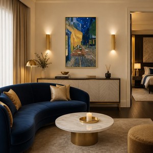 Impression sur toile encadrée or du Café de Nuit de Van Gogh, style Impasto, reproduction de luxe post-impressionniste, ciel <span class=keywords><strong>étoilé</strong></span>, décoration murale - Product Image 1