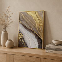 Peinture à l'huile abstraite moderne peinte à la main sur toile, or et gris, encadrée, décoration pour salon, chambre, bureau, cadeau