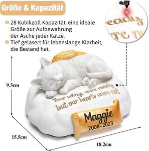 HENTOL <strong>Cat</strong> <strong>Urn</strong> with Angel Wings Made of Resin Engraving Your Pet's Name Date &amp; Quote - Product Image 2
