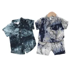 Camisa e terno casual elegante para meninos, coleção de verão feita de tecido penteado, fornecimento ODM disponível