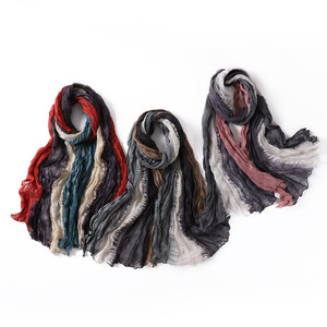 Graduated Color Crinkled Viscose Long Scarf Women Lightweight Soft Breathable Spring Autumn <b>Wrap</b> <b>Shawl</b> - Product Image 1