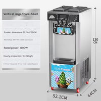 Machine à glace molle commerciale en acier inoxydable à 3 saveurs, automatique, 220 V, pour ingrédients lait, eau, chocolat - Grande Vente