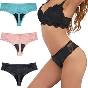 Tanga <span class=keywords><strong>de</strong></span> Encaje Sexy Nueva Sin PFAS, Bragas Menstruales <span class=keywords><strong>de</strong></span> Algodón Reutilizables <span class=keywords><strong>de</strong></span> Alta Calidad con 4 Capas a Prueba <span class=keywords><strong>de</strong></span> Fugas y Alta Absorbencia para Mujer - Product Image 1