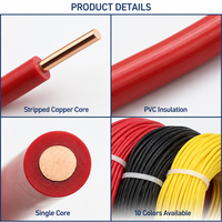 Fil de cuivre massif 12 AWG, monoconducteur, isolé PVC, 600V, pour câblage électrique de bâtiment, 10 couleurs, chauffage 200