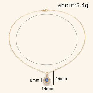 Collana con Ciondolo Ovale in Pietra Blu Vintage per Donna, Elegante Catena per Clavicola, Gioiello Classico alla Moda - Product Image 4