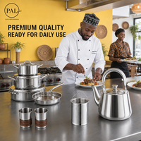 PONEL NOUVEAU Ensemble de cuisine 12 pièces en acier inoxydable 304 avec bouilloire, infuseur, casserole, poêle et tasses à double paroi