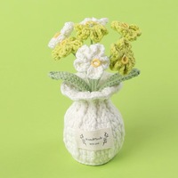 2026 Karya Rajut Tangan Baru Mini Bunga Anggrek Phalaenopsis dari Katun DIY dalam Pot Vas untuk Dekorasi Rumah dan Mobil
