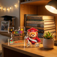 Plaque de Remerciement Émouvante en Acrylique avec Ours Puzzle, Cadeau pour Enseignant, Base en Bois, Souvenir Personnalisé de Remise des Diplômes Promotion 2026
